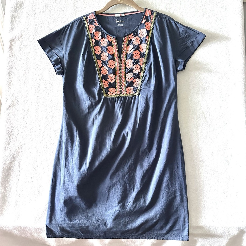 Boden Navy Blue Midi Dress with Floral Embroidery